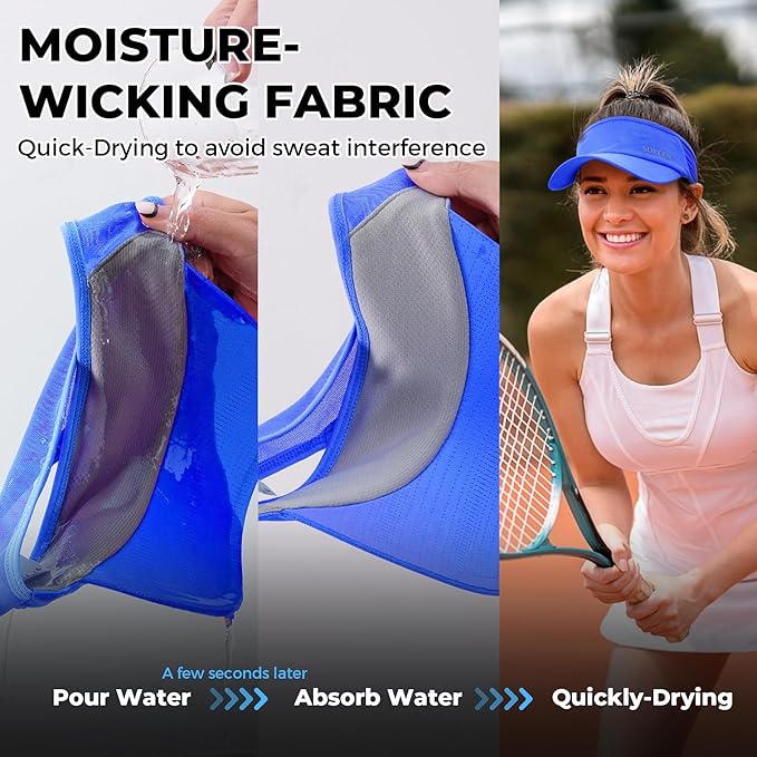 Sukeen Lightweight Sports Sun Visor Hat for Men Women | Packable, breathable, quick-dry, UPF50+ cooling visor hat, stretch fit, for running, tennis, golf, pickleball, softball