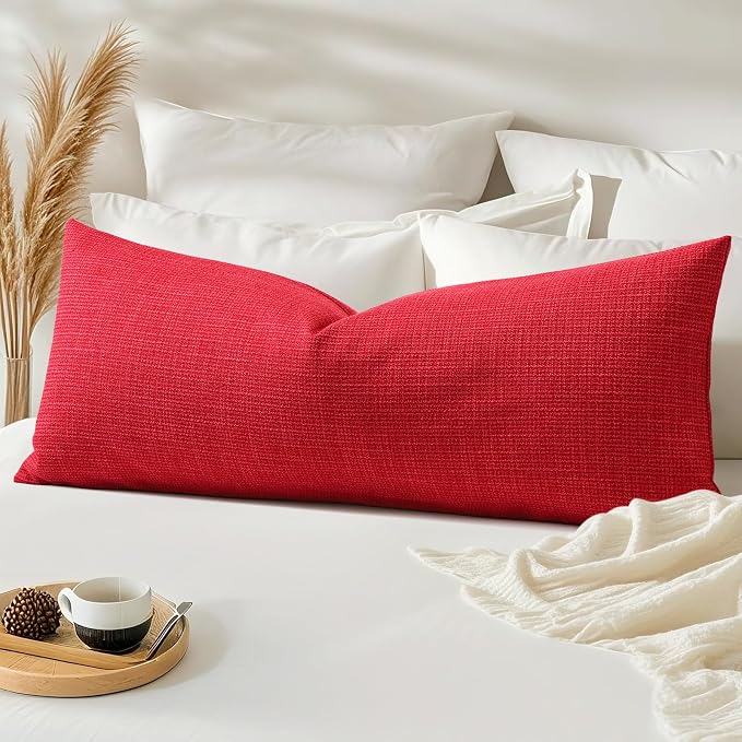 OTOSTAR Linen Throw Pillow Cover Set of 1 Decorative Long Lumbar Pillowcase Rectangle Cushion Cover 14x36 Inch for Home Decor Sofa Bedroom Car 35 x 90CM Red