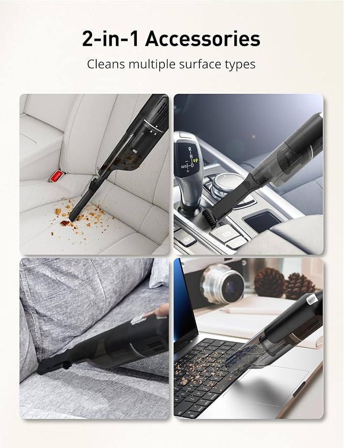 Handheld Vacuum Cordless, 24KPA Powerful, Rechargeable, Charging Dock, Ergonomic Handle, 2-in-1 Crevice Tool, 1.8lb Portable Vacuum Cleaner with 2-Speed for Car, Portable Car & Pet Hair Vacuum