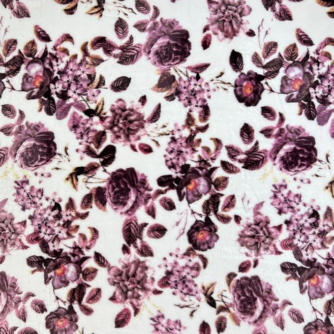 Floral Fleece Throw Blankets: Soft Plush Flower Garden Accent for Sofa Couch, Blush Pink Blue Purple Burgundy White