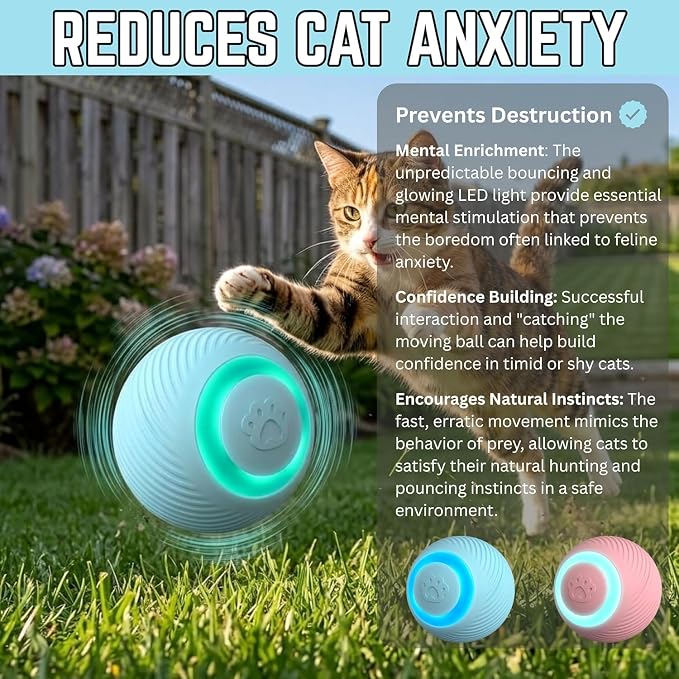 Interactive Cat Toy Ball - Automatic Interactive Cat Toys for Indoor Cats, Rechargeable Cat Enrichment Toys for Small/Medium/Large Cats to Keep Them Busy