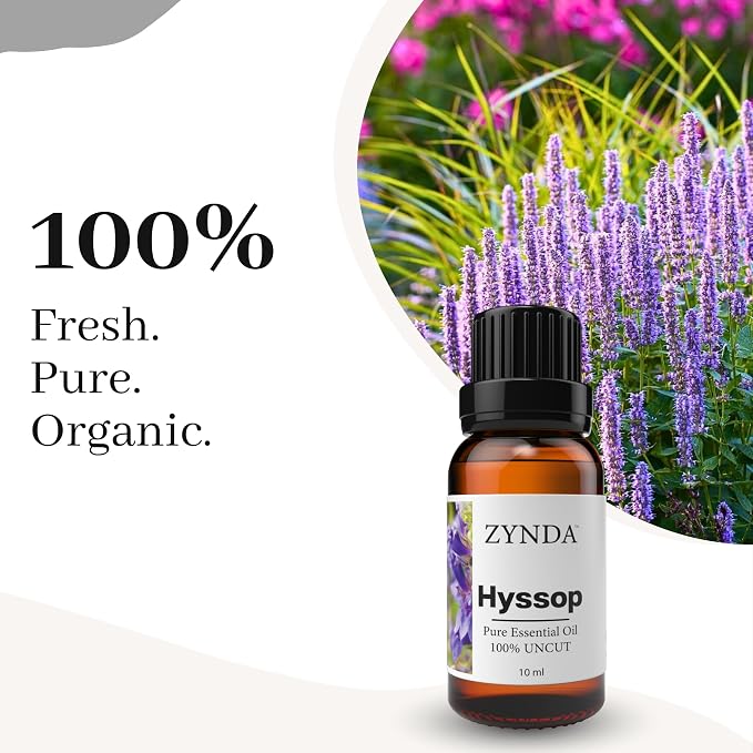 Hyssop Essential Oil 100% Pure & Natural – Premium Aromatherapy Grade, Skin Oil & Muscular Relaxation Oil, 3rd Party Lab Tested (10ml)