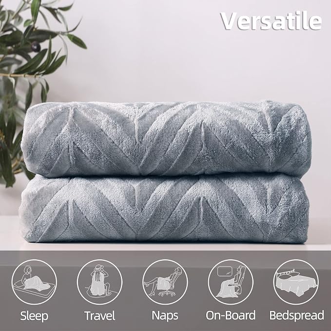 Whale Flotilla Flannel Fleece Fall Bed Blanket King Size, Silver Grey | Lightweight Breathable Soft Bedspread, Plush Fluffy Coverlet Chevron Design Decorative Blanket for Home Life, 90x104 Inch