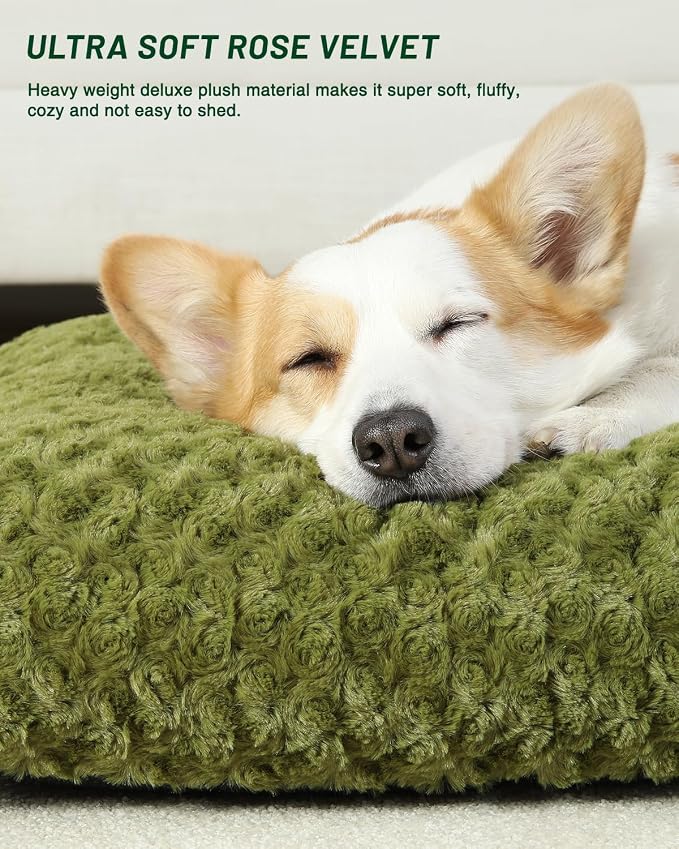 KSIIA Washable Dog Bed Small Dog Crate Bed Deluxe Plush Mat 23"x18" Green | Deluxe Plush Comfy Kennel Pad, Anti-Slip Bottom,Deep Sleeping Mat for Small Dogs,Machine Washable for Easy Cleaning