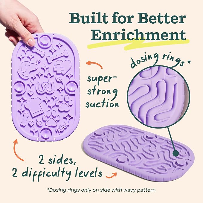 Woof FlipMat Mini, Dual-Sided Dog Lick Mat & Slow Feeder, Lavender