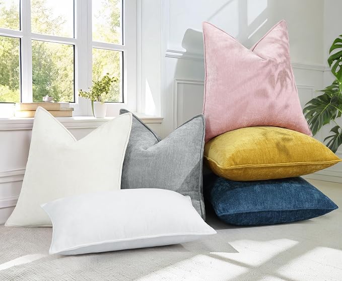 decorUhome Chenille Blush Pink Velvet Throw Pillow Covers 26x26 Set of 2 | Fall Soft Euro Sham Couch Decorative Modern Farmhouse Pillow Cases with Elegant Design for Sofa Bed Living Room Home Decor