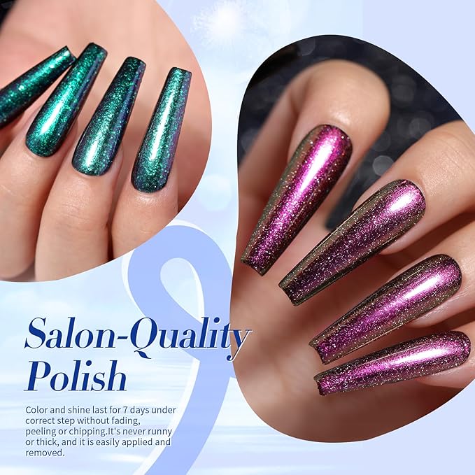 BORN PRETTY Chameleon Nail Polish Set Holographic Glitter Polish Shimmer Nail Art Polish with Black Nail Polish Multicolored Nail Art Varnish 4 Bottles