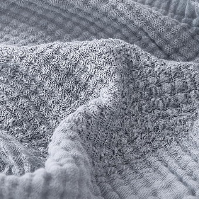 EMME Muslin Blankets for Adults Throw Blanket for Couch Breathable Gauze Soft Lightweight Airy Dusty Blue Super King 120" x 94"