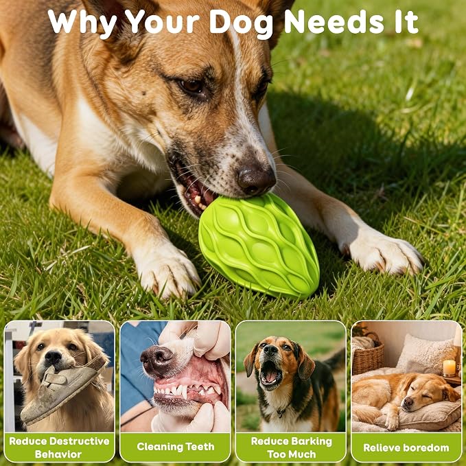 Interactive Treat Dispensing Dog Toy, Natural Rubber Chew Toy for Aggressive Chewers, Stuffable Treat Toy for Large & Medium Dogs, Mental Stimulation for Dogs, Boredom Relief, Green