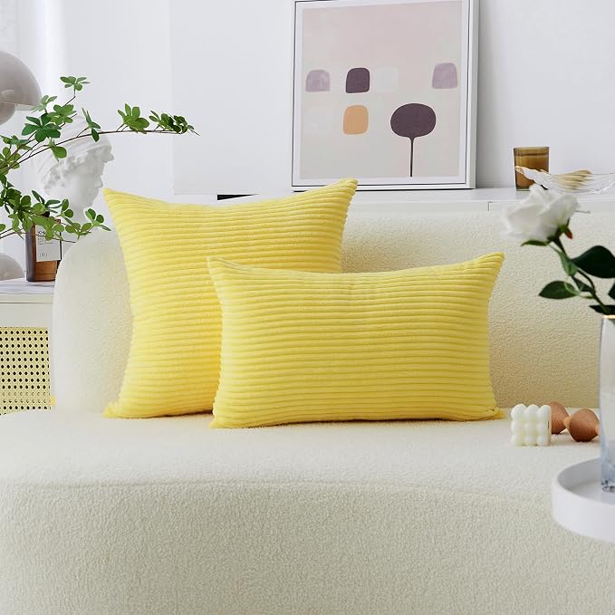 Home Brilliant Yellow Pillow Covers 24 x 24 Striped Euro Sham Cover Square Soft Corduroy Throw Pillowcase for Farmhouse Bedroom Couch Summer Decor, Sundress, 60x60 cm