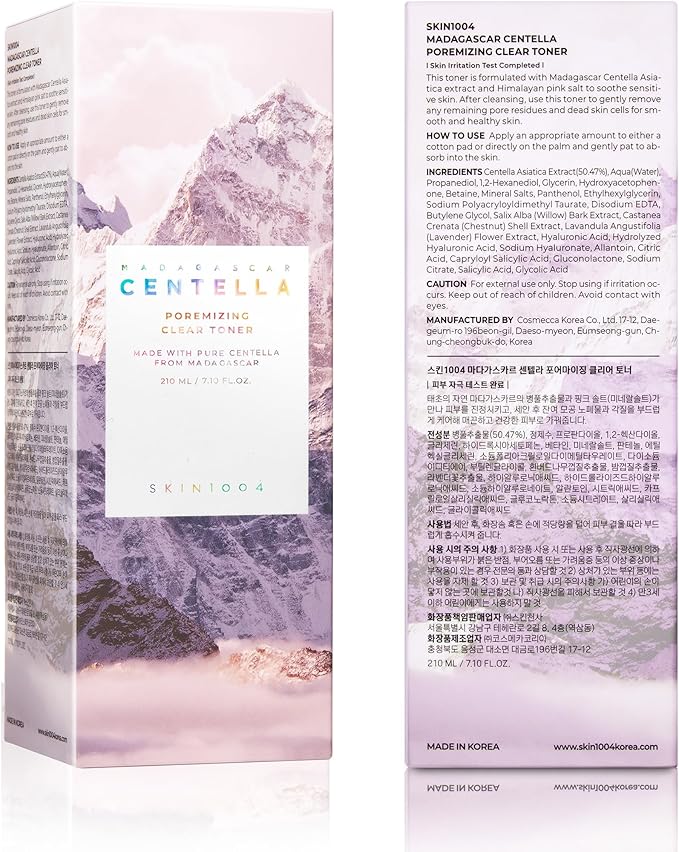 SKIN1004 Poremizing Clear Toner 7.10 fl.oz, 210ml, Korean Face Toner with Himalayan Pink Salt & Madagascar Centella, Facial Toner for Pore Care & Oil Balance, Hydrating Essence, Korean Skin Care