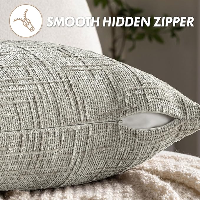 MIULEE Chenille Textured Throw Pillow Covers Light Grey 18x18 Set of 2 | Slubby Decorative Pillows, Boho Farmhouse Home Decor, Modern Neutral Cushion Covers for Couch Sofa Bed Living Room