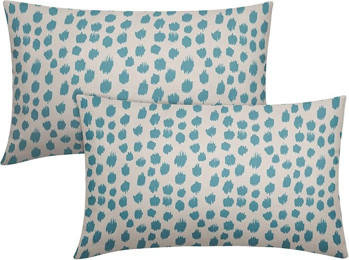 Aqua Cream Pillow Covers 12x20 Set of 2 Boho Design Polka Dot Throw Pillows Modern Brush Strokes Print Decorative Outdoor Pillowcase Lumbar Cushion Cover Linen Pillow Case for Home Sofa Couch Bed