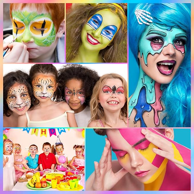 UCANBE Face Painting Kit for Kids & Adult-18 Colors Non-Toxic Water Based Face Body Paint Palette with Paint Brushes&Stencils, Professional Facepaint Set for Halloween SFX Makeup, Cosplay & Costume
