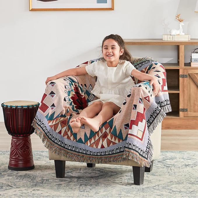 Native American Blanket Boho Throw Blanket for Sofa and Bed, Mexican Decorative Farmhouse Blanket, Southwest Decor Woven Blankets, Aztec Throw Blankets Bohemian with Tassel(Brown,50×60 inch)