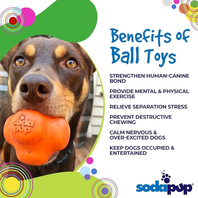 SodaPup Crazy Bounce – Durable Dog Ball Toy & Chew Toy Made in USA from Non-Toxic, Pet-Safe, Food Safe Natural Rubber Material for Bonding, Mental & Physical Exercise, Problem Chewing, & More