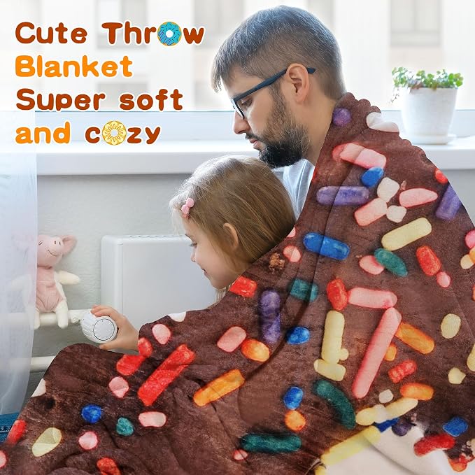 SeaRoomy 71 in Chocolate Donut Blanket, Funny Food Blanket, Double Sided | White Elephant Gifts, Gag Gifts For Teen Boys & Girls, Novelty Christmas Birthday Presents, Double Sided, Soft Flannel