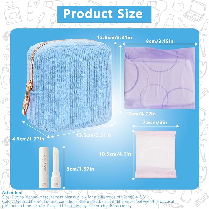 Period Bag for Girls, Corduroy Sanitary Napkin Storage Bag, Period Pouch & Tampon Holder, Feminine Care Organizer, Blue