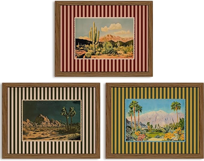 Western Desert Wall Art Vintage Southwestern Wall Decor Boho Cactus Prints | Western Landscape Canvas Pictures Southwest Painting Nature Posters Modern Artwork for Bedroom Bathroom 12x16x3 Inch Framed