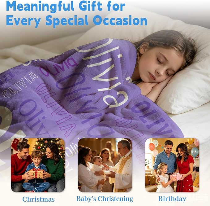 Custom Blanket with Name, Personalized Name Blankets for Teen Girls Boys Kids Baby, Customized Flannel Throw Blanket Gifts for Christmas Birthday - Printed in USA