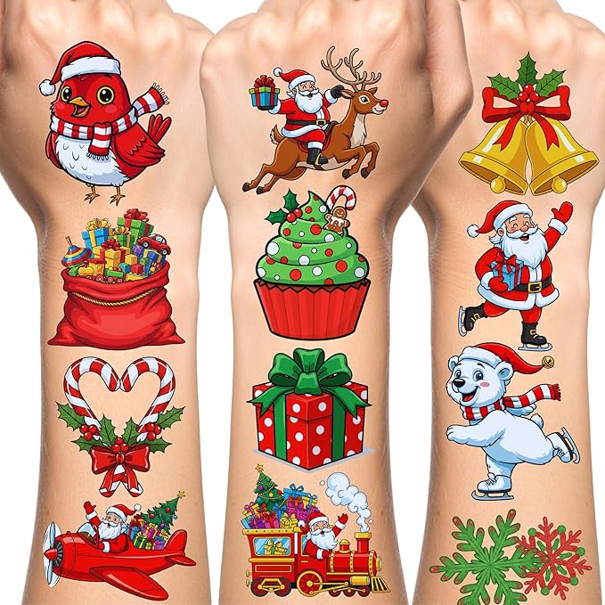 Christmas Temporary Tattoos | Christmas Party Decorations Xmas Decorations Décor Accessories Stickers Party Favors Goodie Bags Stocking Stuffers Santa Claus Snowman Gift Idea For Kids Boy Girl-60Pcs