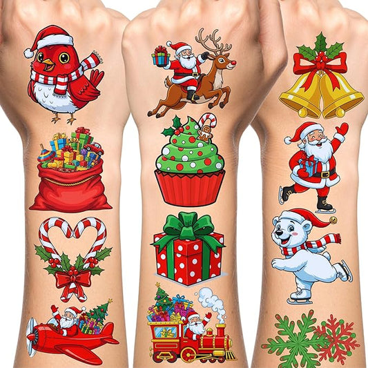 Christmas Temporary Tattoos | Christmas Party Decorations Xmas Decorations Décor Accessories Stickers Party Favors Goodie Bags Stocking Stuffers Santa Claus Snowman Gift Idea For Kids Boy Girl-60Pcs