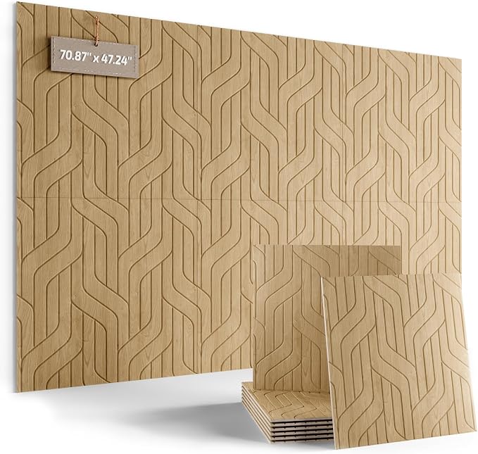 Fluxynara 6-Pack Large Felt Bulletin Board, Natural Oak Artistic | 70.87" x 47.24" Cork Board Alternative, Acoustic Wall Panels with 60 Adhesive Tabs for Recording Studios and Home Offices