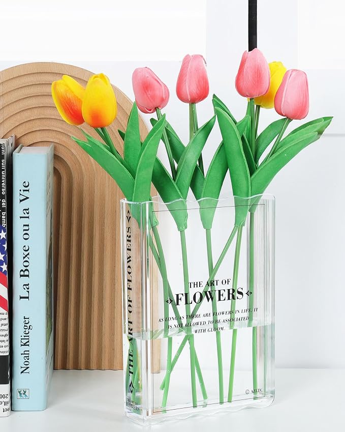 Book-Shaped Vase for Flowers, Book Lovers Gifts Cute Clear Flowers Vases | Aesthetic Room Decor,Must-Have for Home, Bookshelf, Bedroom, Office Decor for Women, Teacher Gift - Like Mothers Day