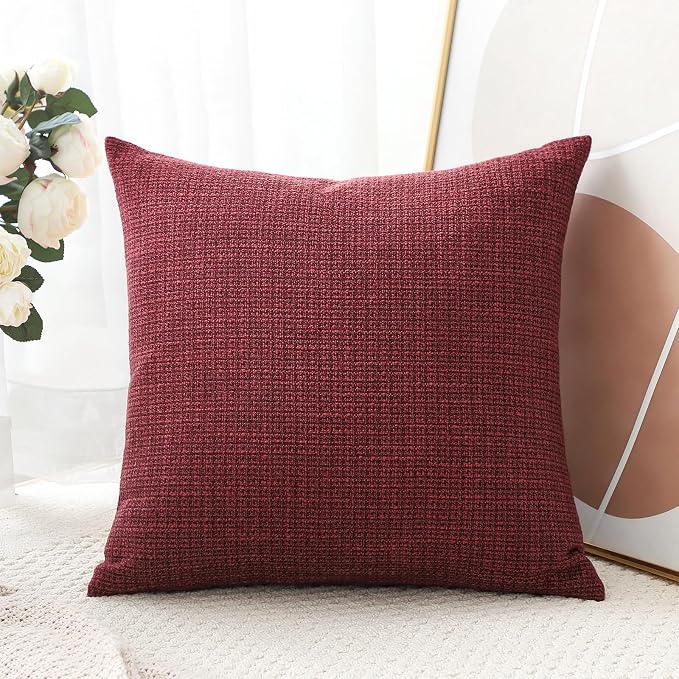 OTOSTAR Linen Throw Pillow Cover Set of 1 Decorative Square Pillowcases Cushion Covers 24x24 Inch for Home Decor Sofa Bedroom Car 60 x 60CM Burgundy