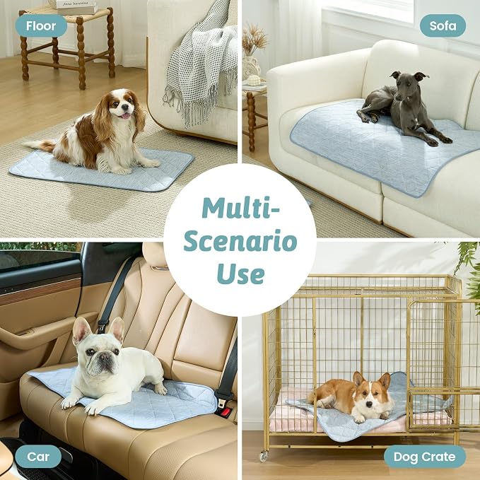 COZY KISS Dog Cooling Mat 27"x36" Q-Max>0.4, Waterproof Pet Bed Cover, Non-Slip Dog Bed Mat, Washable Cooling Pad for Small Dogs, Cats, Crate, Couch, Furniture Protector(Blue)
