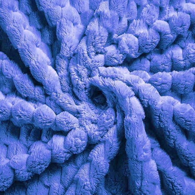 Excervent Hexagon Jacquard Throw Blanket for Bed, 50x70 Inches, Blue | Decorative Fuzzy Flannel Fleece Throw Blanket for Sofa Bed Couch, Super Soft Cozy, Suitable for All Seasons