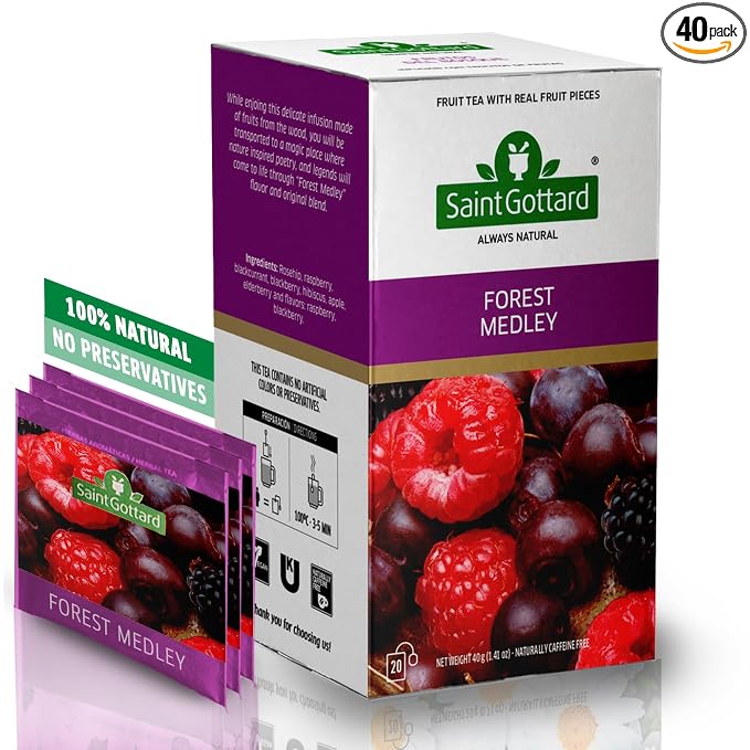 Forest Fruits Saint Gottard Premium Herbal Tea – Natural Antioxidant Botanical Blend for Cleanse & Digestive Support – 40 Tea Bags – Naturally Low in Caffeine – Pure Herbs, Fruity