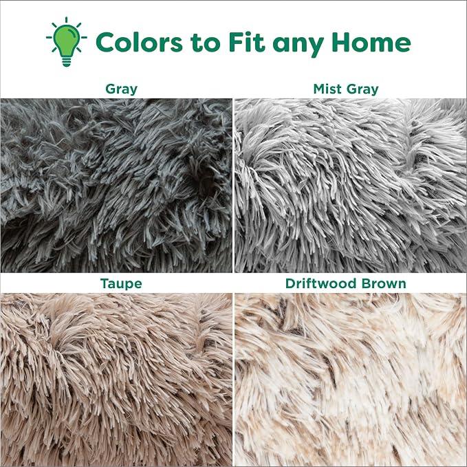 Furhaven 36" Round Calming Donut Dog Bed for Large/Medium Dogs, Refillable w/Removable Washable Cover, for Dogs Up to 75 lbs - Shaggy Plush Long Faux Fur Donut Bed - Driftwood Brown, Large