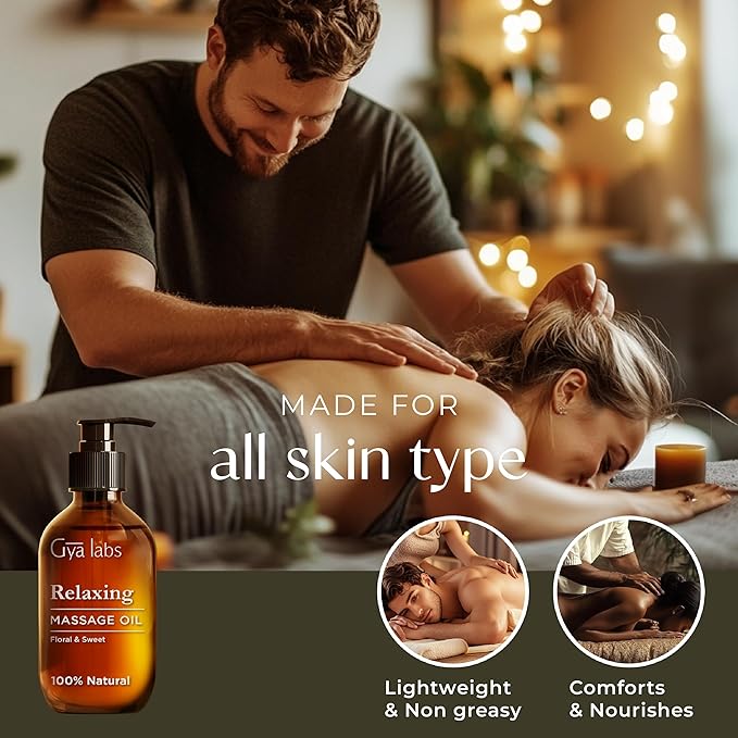 Gya Labs Relaxing Massage Oil - 6.76 Fl Oz - Non-Greasy Formula for Sore Muscles, Deep Relaxation & All Skin Types - Suitable for Men & Women