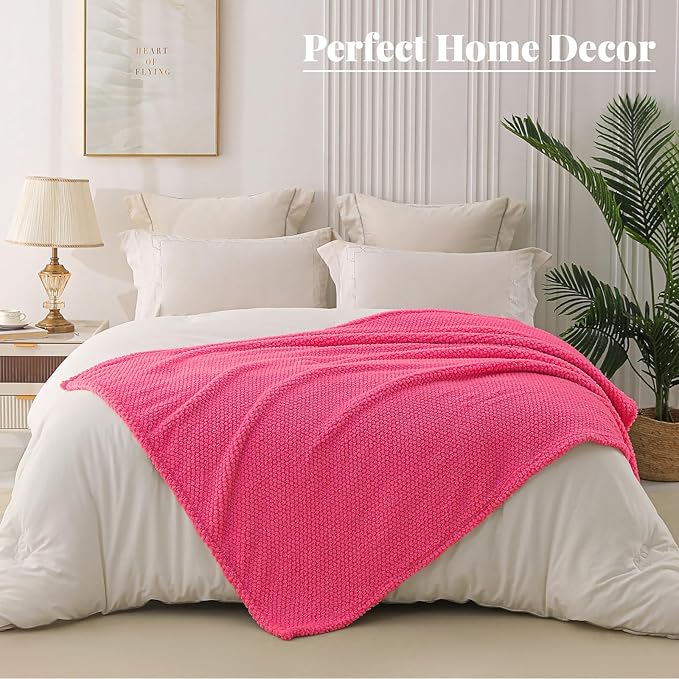 Whale Flotilla Extra Large Soft Fleece Throw Blanket for Couch | 50x70 Inch, Hot Pink, Suitable for Sofa Chair Bed, Fluffy Fuzzy Jacquard Blankets for All Season, Lightweight and Cozy
