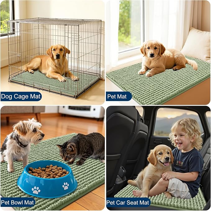 OLANLY Dog Door Mat for Muddy Paws 47x17, Extra Absorbent Chenille Mud Mat | Sage Green, Absorbs Moisture and Dirt, Non-Slip Machine Washable Doormat, Quick-Drying Indoor Entryway Floor Mat for Dogs