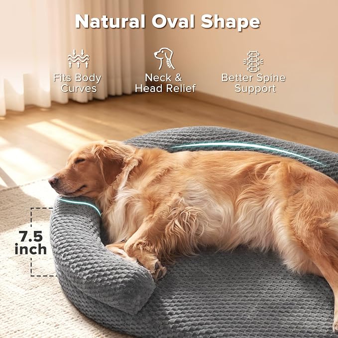 JOEJOY XL Orthopedic Dog Beds Large Sized Dog, Extra Large Washable Waterproof Oval Dog Bed with Removable Cover, Egg-Crate Foam Pet Bed with Bolster & Non-Skid Bottom, Dark Grey, 42''x32''