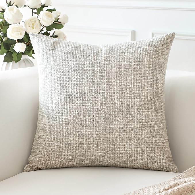 OTOSTAR Linen Throw Pillow Cover Set of 1 Decorative Square Pillowcases Cushion Covers 24x24 Inch for Home Decor Sofa Bedroom Car 60 x 60CM Beige