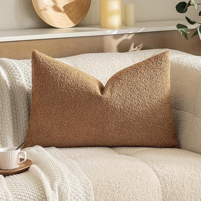 MIULEE Textured Boucle Lumbar Pillow Cover for Bed 16x24 Brown | Pack of 1 Textured Neutral Fall Autumn Couch Throw Pillow Cover, Accent Solid Pillowcase, Sofa Living Room Home Decor