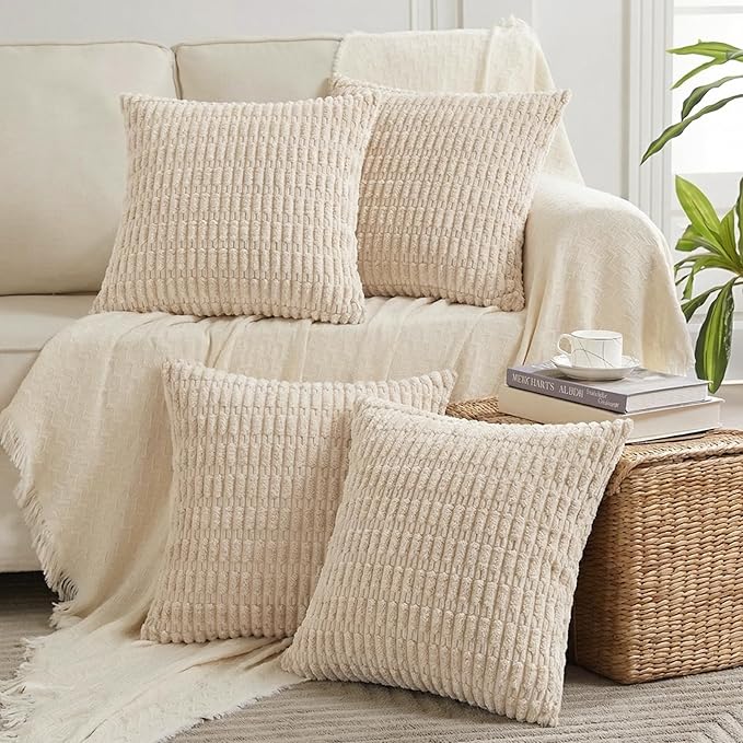 Fancy Homi 4 Packs Decorative Throw Pillow Covers for Living Room Couch Bed, Modern Farmhouse Boho Home Décor Accent Cushion Case, 22" x 22", Tan