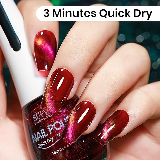 Quick Dry Magnetic Nail Polish,Cat Eye Nail Polish Non Gel with Magnet Cateye Fingernail Lacquer Air Fast Drying Manicure Gift For Women Girls 16ml/0.54 oz