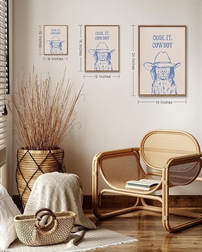 ZZLWBKGL Western Wall Decor Cool It Cowboy Wall Art Cowboy Dog Canvas Art | Vintage Artwork Funny Animal Picture for Living Room Bathroom Nursery 12x16in