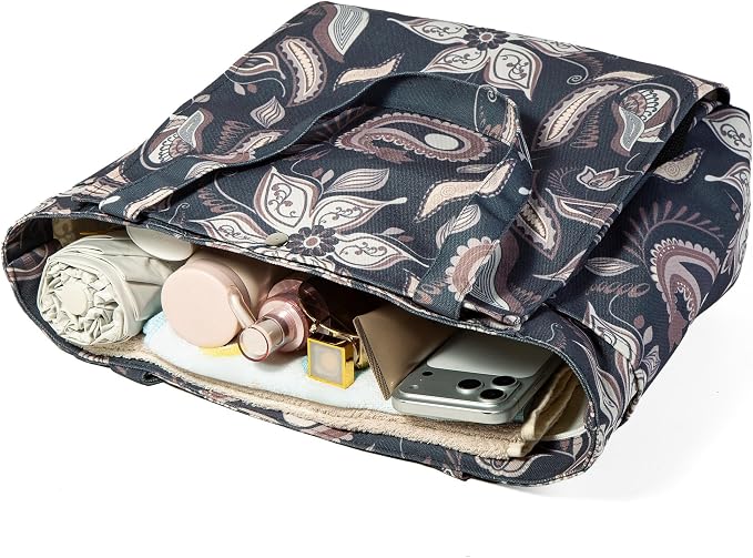 Floral Paisley Pattern Yoga Bag, Canvas Tote with Blue and Pink Design, Spacious Carrier for Yoga Mat and Accessories