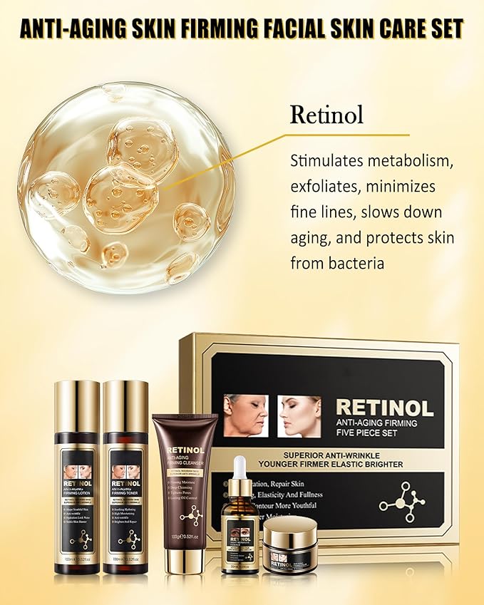 Skin Care Set,5 in 1 Moisturizing Skincare Gift Set, Facial Skincare Product Kit with Cleanser, Toner, Eye Serum, Face Serum, Face Cream,Valentine's Women’s Day Gift Kit for Mature Older Women Mom