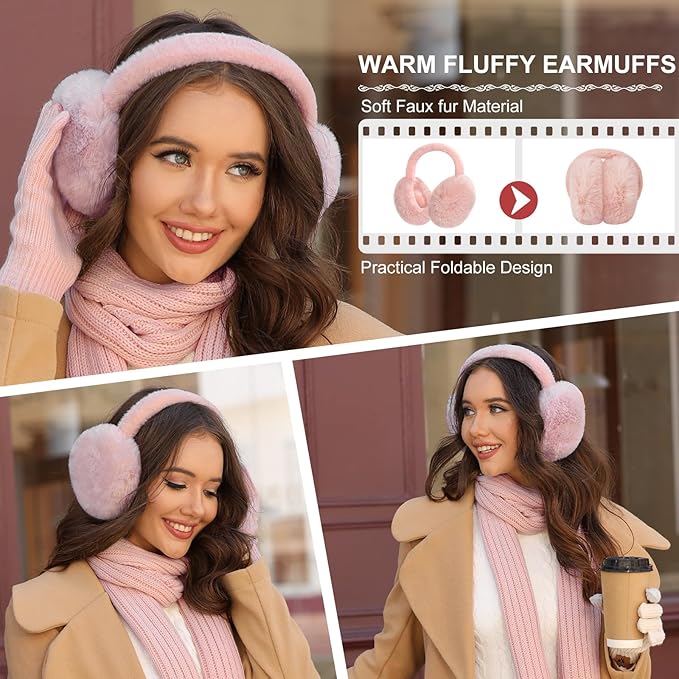 Yusongirl Winter Women Scarf Gloves Beanie Ear Muffs Socks Set Cold Weather Warm Knit Hat Fleece Long Neck Warmer 5 in 1 Set