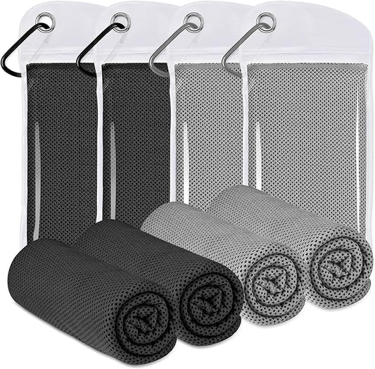 4 Pack Cooling Towels (40"x12"), Cooling Towels for Neck and Face, Gym Towel for Working Out, Soft Breathable Microfiber Ice Towel for Yoga Sport Running (Black/Black/Dark Gray/Dark Gray)