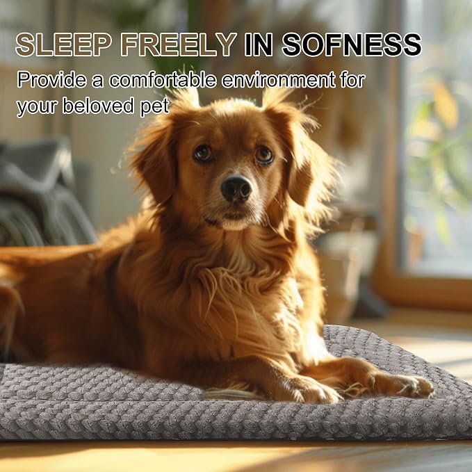 Dog Bed Crate Mat, Soft Durable Washable Anti-Slip Kennel Pad for Dogs & Cats, Reversible (Light Gray, S(24"*18"*1.5"))