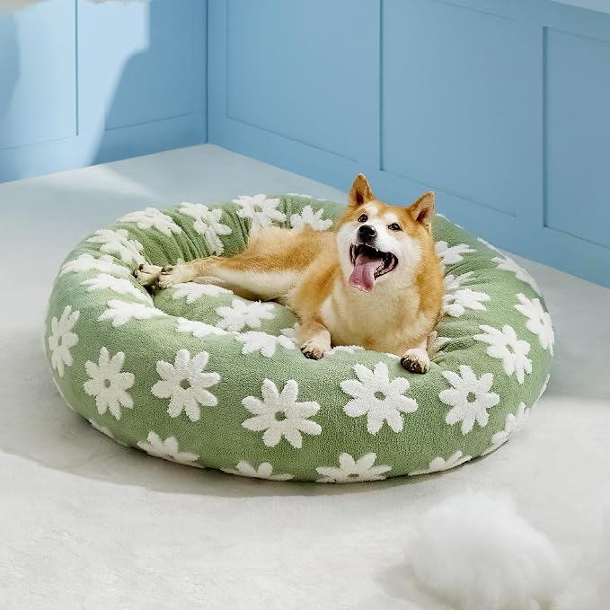 LE SURE Shown on TV Jacquard Donut Dog Beds Large Sized Dog,Green 36x36x8in | Orthopedic Calming Pet Bed Sofa, Original Design Pattern,Washable Cover,Cute Home Decor as Gift for Pet,Anti Slip Bottom