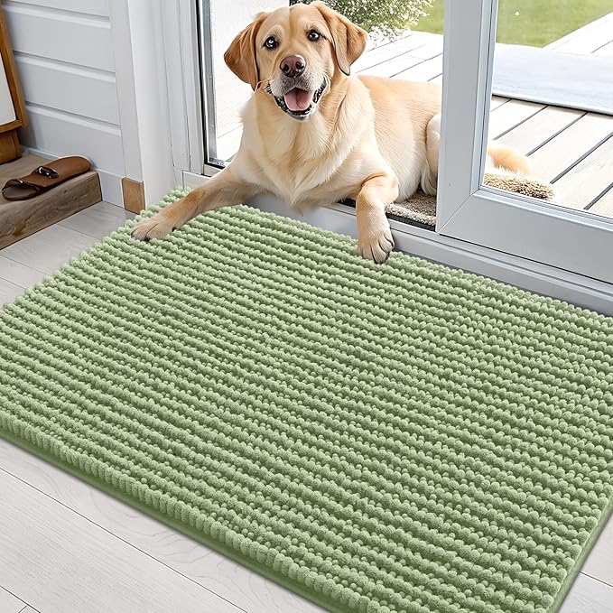 OLANLY Dog Door Mat for Muddy Paws 36x24, Extra Absorbent Chenille Mud Mat | Sage Green, Absorbs Moisture and Dirt, Non-Slip Machine Washable Doormat, Quick-Drying Indoor Entryway Floor Mat for Dogs