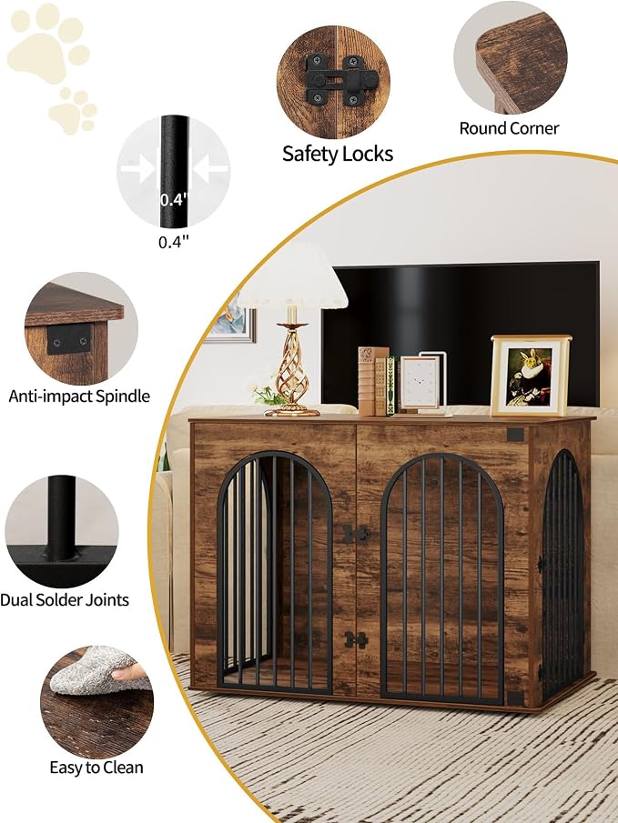 Hzuaneri 44.1'' Dog Crate Furniture,Dog Kennel Indoor for Medium/Large Dogs | Dog Kennel Furniture Wooden Dog Cage Heavy Duty Dog Crate Decorative Pet House End Side Table TV Stand,Rustic Brown DFC83901B